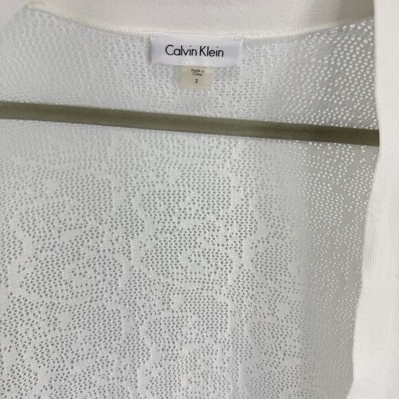 Calvin Klein Small White Lace Cropped Cardigan Sheer Ruffle Cuff Soft Romantic - Picture 6 of 9